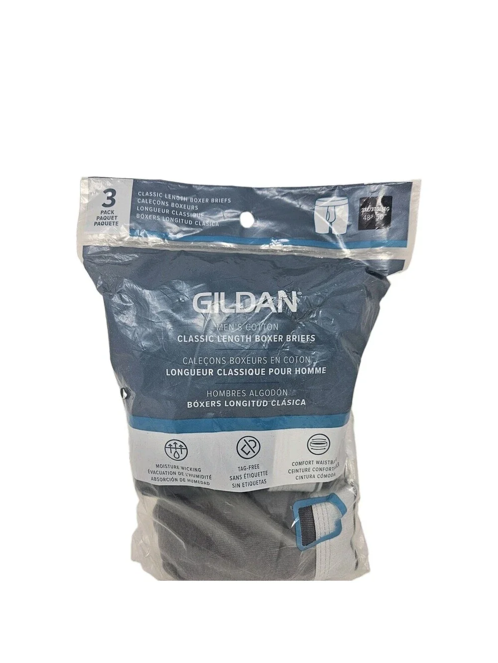 Gildan Boxer Briefs Mens 3XL Classic Length 3-Pk Moisture Wicking Cotton 3 Color